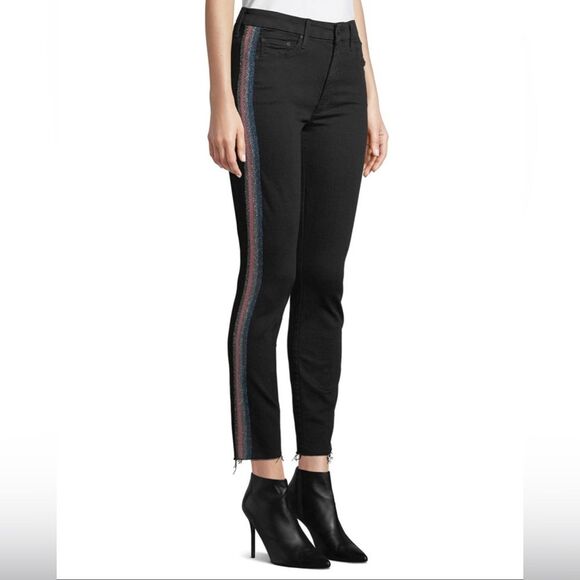 MOTHER Denim - MOTHER Black High Waisted Looker Ankle Fray Guilty Glitter Racer Jeans - Size 26